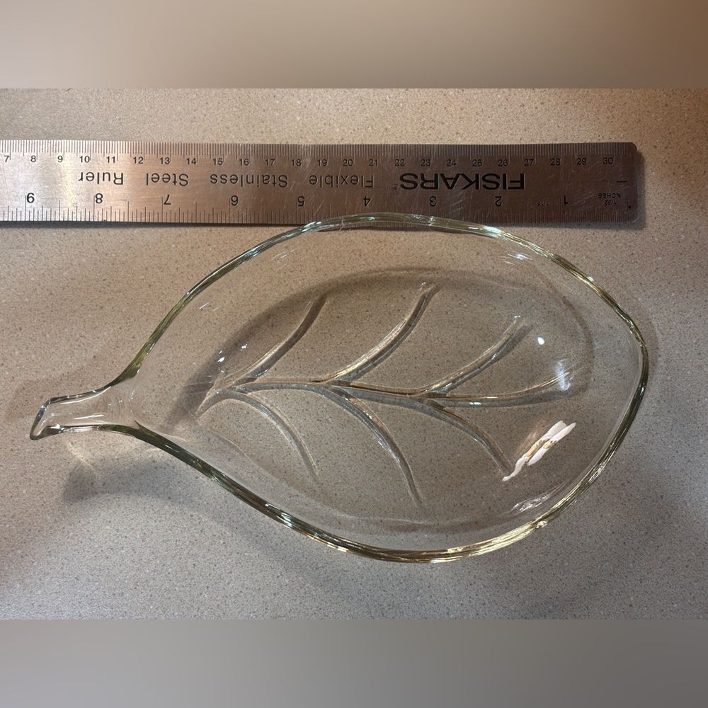 Vintage Hazel-Atlas glass leaf-shaped serving dish